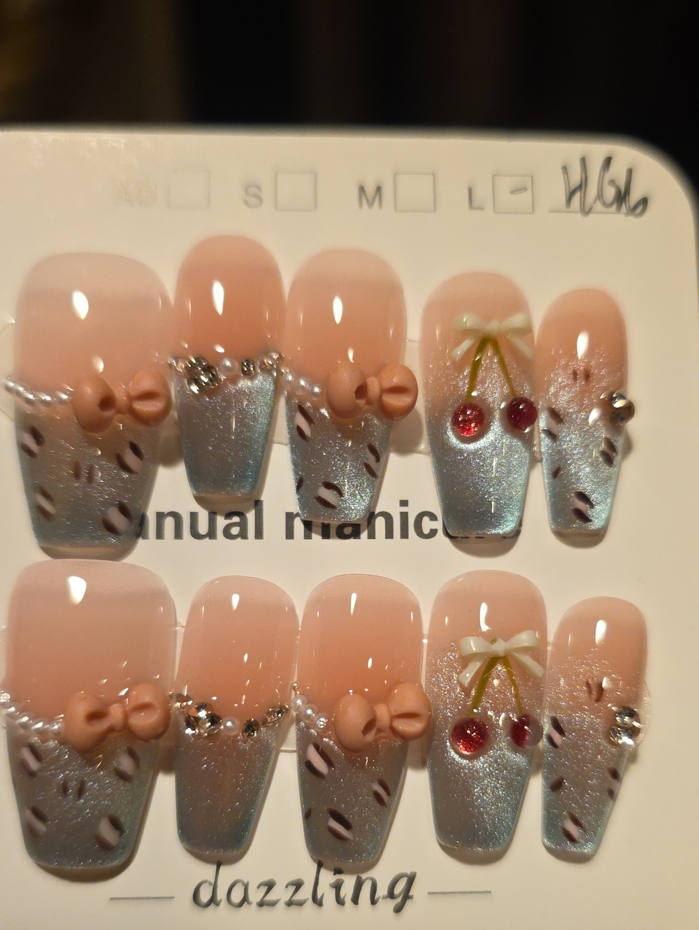 Dazzling Pink Gradient Cherry Accent Press-On Nails Size Large